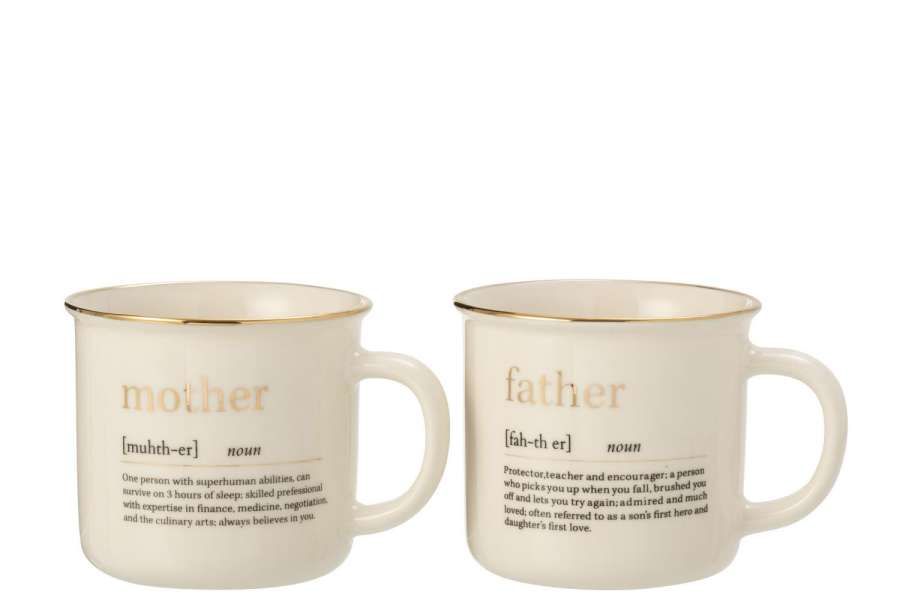 MUG MESSAGE MOTHER FATHER CERAMIC GOLD ASSORTMENT OF 2