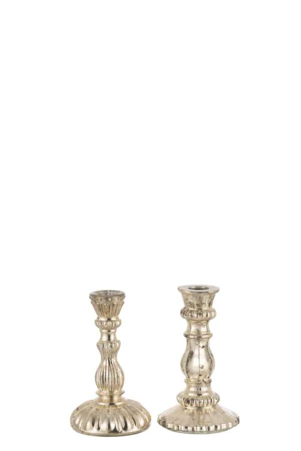 CANDLE HOLDER ORIENTAL GLASS SILVER SMALL ASSORTMENT OF 2