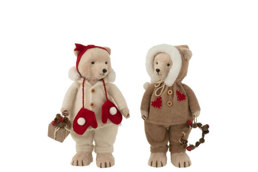 BEAR STANDING BOY/GIRL TEXTILE BEIGE/RED MEDIUM ASSORTMENT OF 2