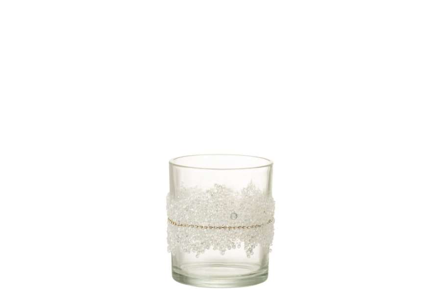 TEALIGHT HOLDER SUGAR MIDDLE DIAMONDS LINE GLASS CLEAR MEDIUM