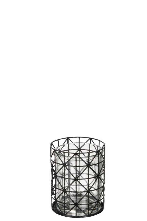 TEALIGHT HOLDER PATTERN GLITTER METAL BLACK