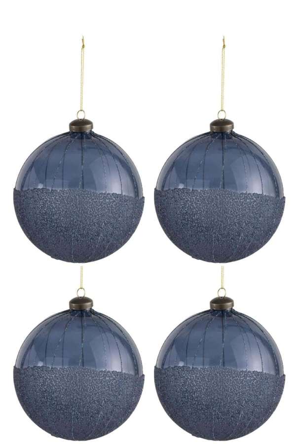 BOX OF 4 CHRISTMAS BALL PEARLS GLASS BLUE LARGE