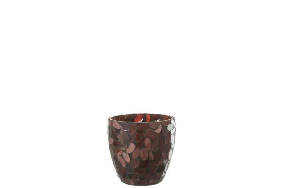 TEALIGHT HOLDER MOSAIC GLASS BURGUNDY SMALL