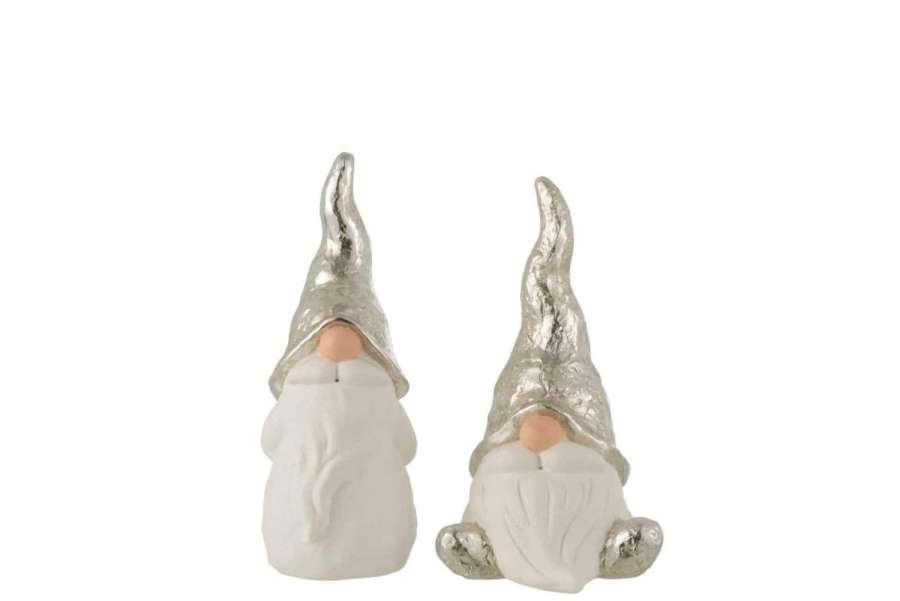 SANTA CERAMIC WHITE/SILVER MEDIUM ASSORTMENT OF 2