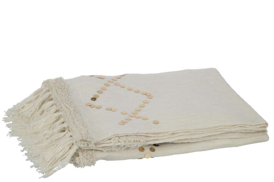 PLAID DIAMONDS+FRINGES COTTON/SEQUIN WHITE/GOLD