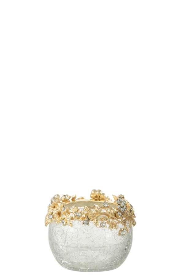 TEALIGHT HOLDER VOLVE METAL/GLASS GOLD/TRANSPARENT SMALL