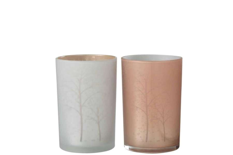 HURRICANE TREE GLASS WHITE/SALMON LARGE ASSORTMENT OF 2