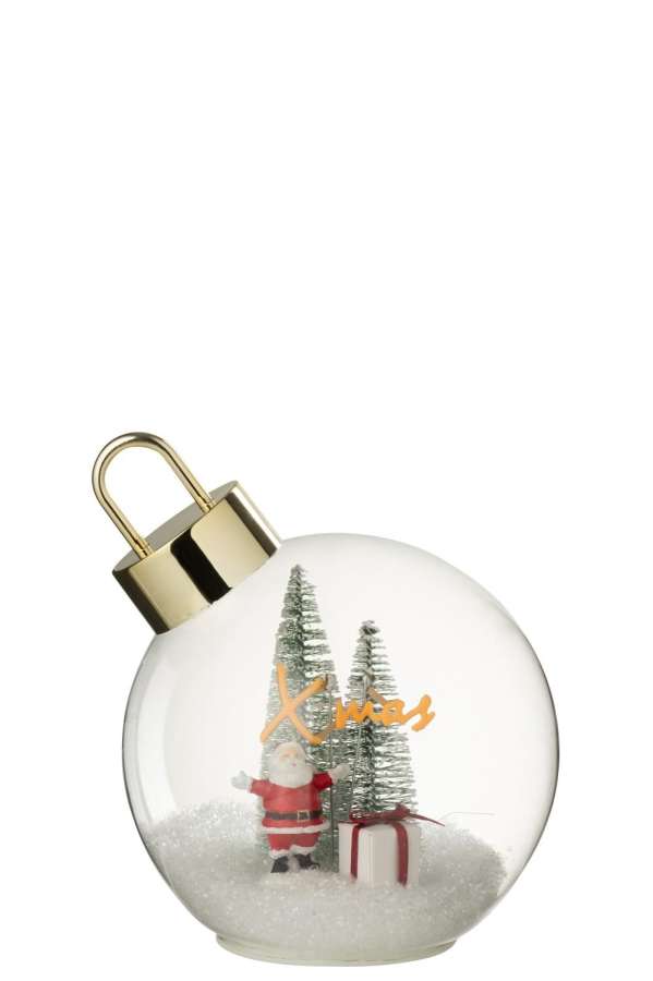 CHRISTMAS BAUBLE LED SANTA GLASS WHITE/RED LARGE