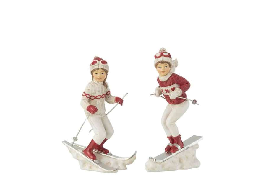 GIRL AND BOY SKIING WHITE/RED ASSORTMENT OF 2
