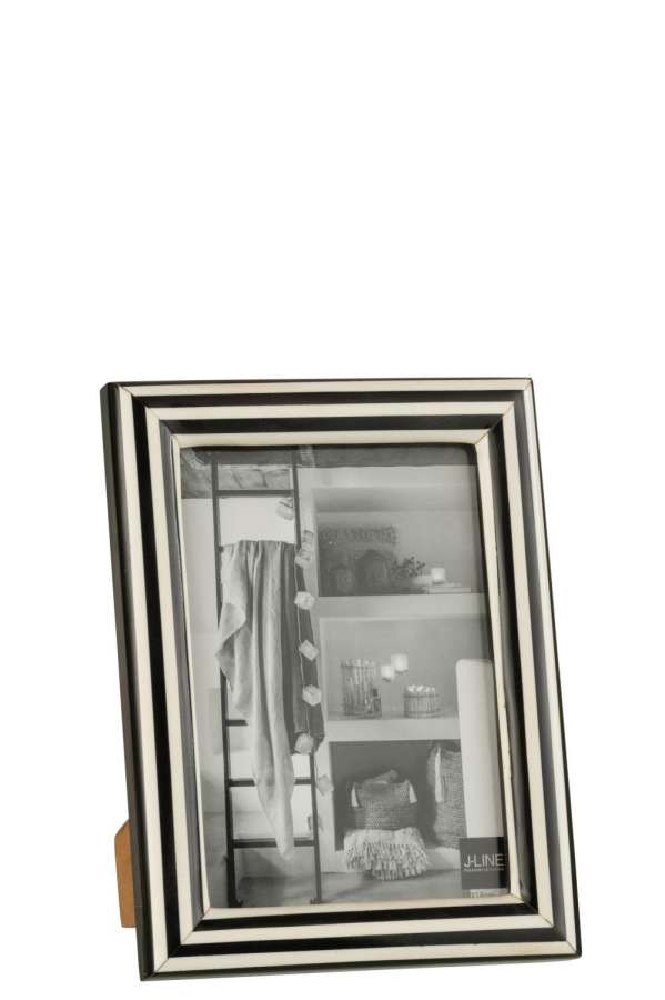 PHOTOFRAME RECTANGLE LINES RESIN BLACK/WHITE LARGE