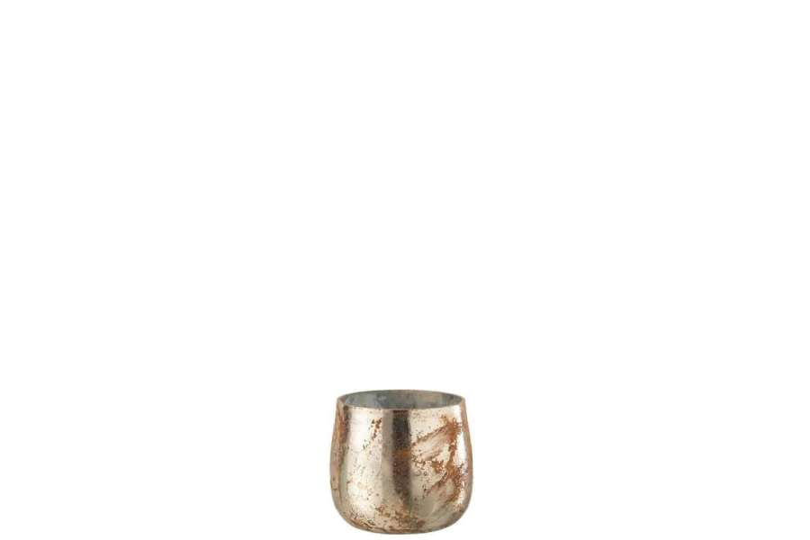 TEALIGHT HOLDER GLASS BROWN/GOLD SMALL