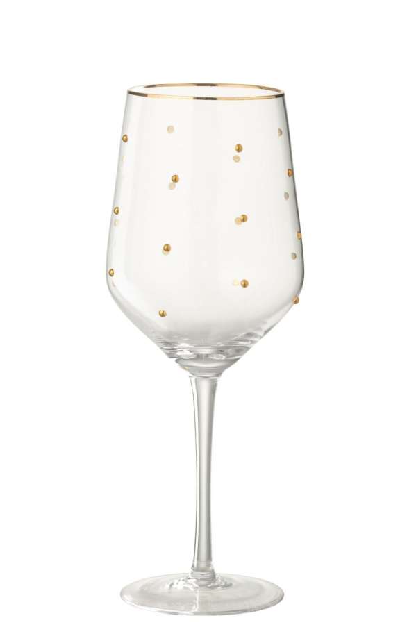 WINE GLASS DOTS GLASS TRANSPARENT/GOLD COLORED