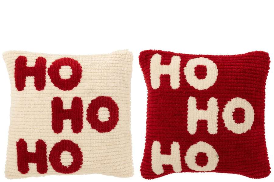 CUSHION HOHOHO POLYESTER CHRISTMAS RED/WHITE ASSORTMENT OF 2