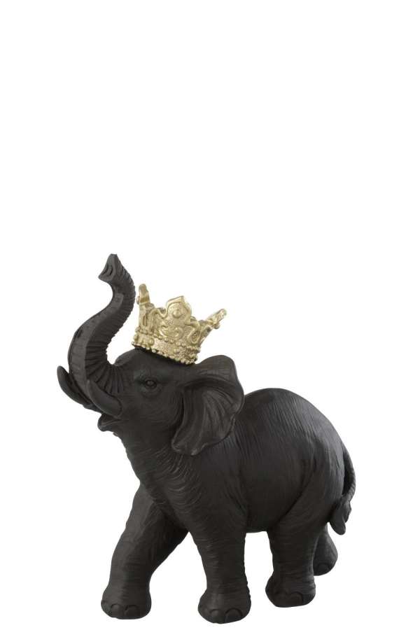 ELEPHANT CROWN STANDING RESIN BLACK/GOLD