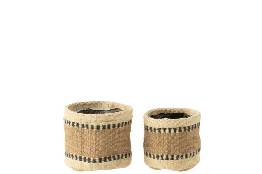 SET OF 2 BASKET ROUND+BAND JUTE NATURAL/BEIGE XS/S