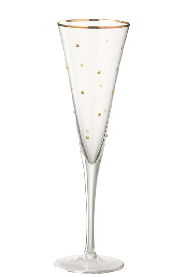 CHAMPAGNE GLASS DOTS GLASS TRANSPARENT/GOLD COLORED