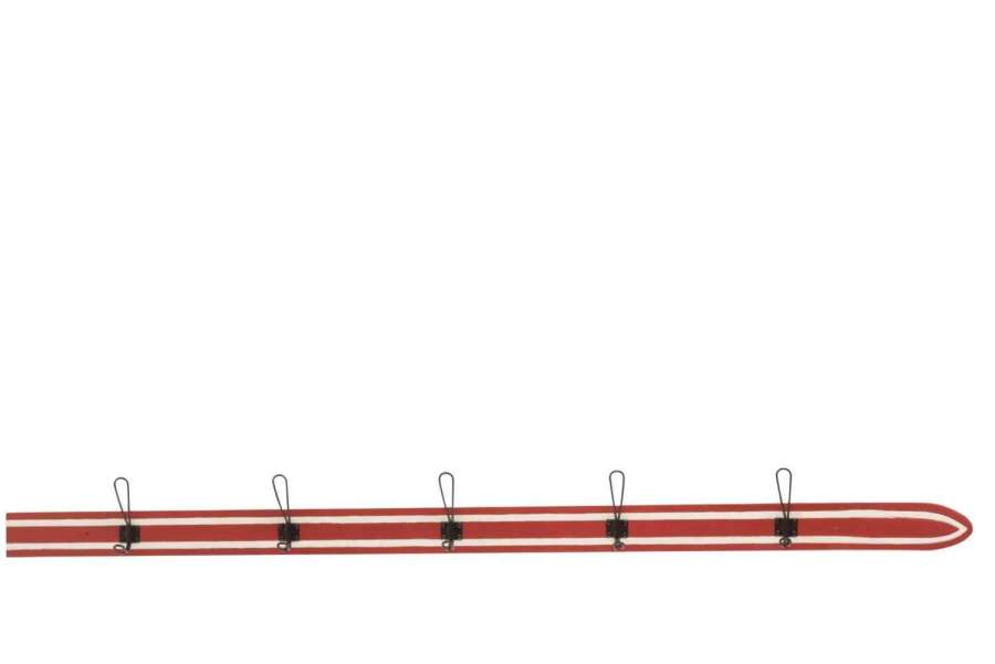 COAT RACK SKI 5 HOOKS WOOD RED/WHITE
