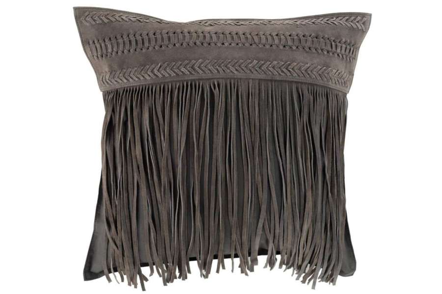 CUSHION TASSELS SQUARE LEATHER GREY