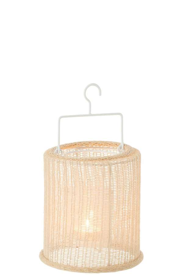 LANTERN HANGING CYLINDER METAL/POLYESTER BEIGE SMALL