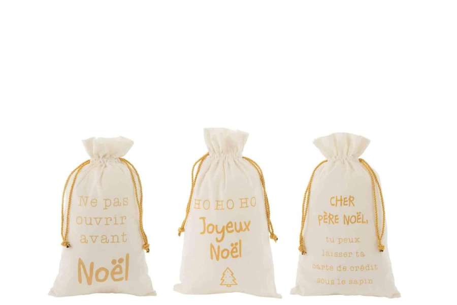 BAG CHRISTMAS FRENCH VELVET WHITE/GOLD MEDIUM ASSORTMENT OF 3