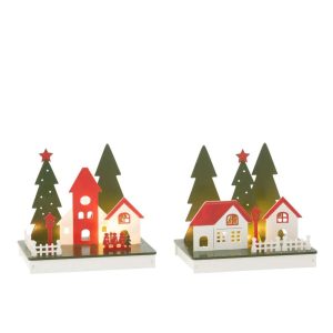 DECO WINTER LED HOUSE WOOD MIX ASSORTMENT OF 2