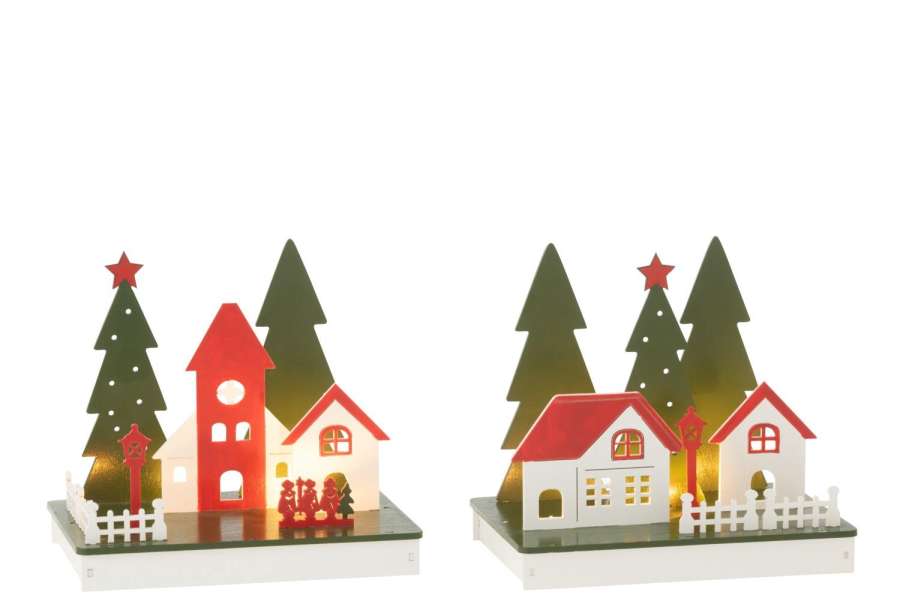 DECO WINTER LED HOUSE WOOD MIX ASSORTMENT OF 2