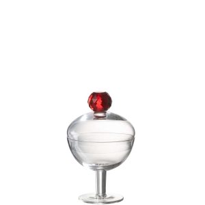STORAGE JAR DIAMOND CRYSTAL GLASS TRANSPARENT/RED SMALL
