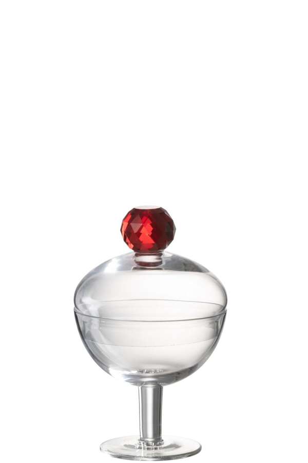 STORAGE JAR DIAMOND CRYSTAL GLASS TRANSPARENT/RED SMALL