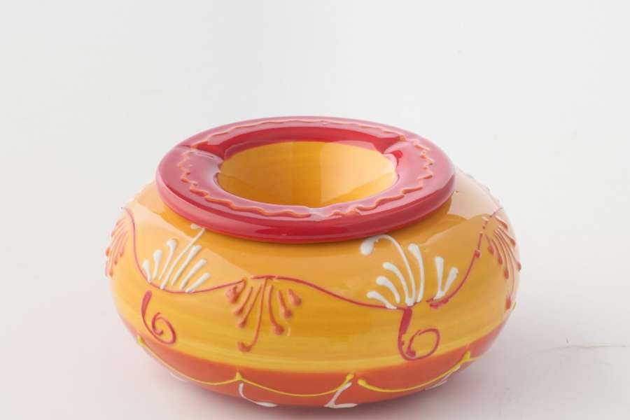 ASHTRAY CERAMIC ORANGE/RED LARGE