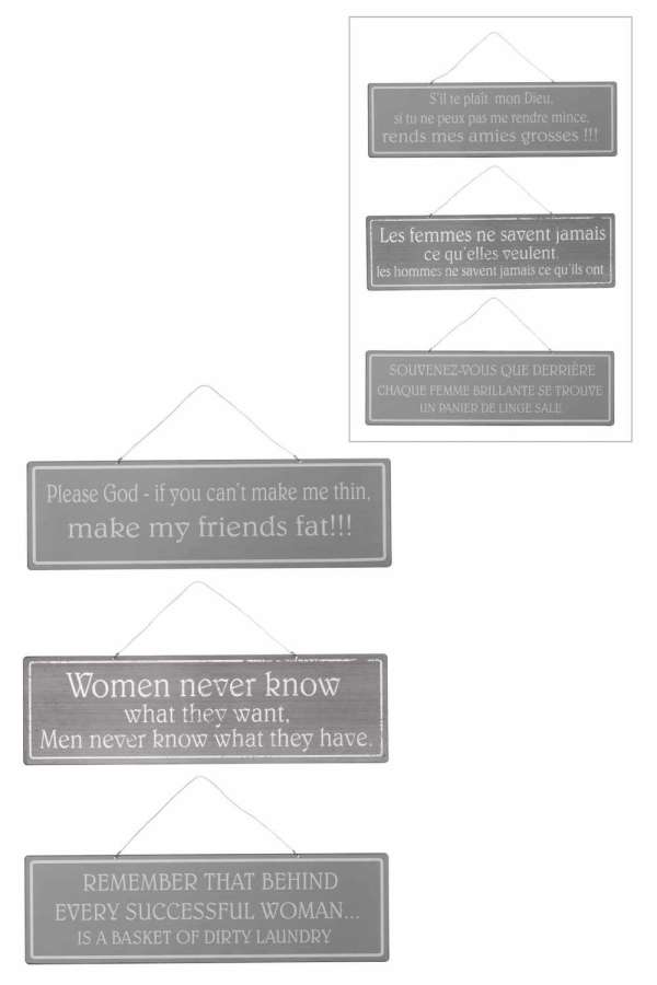 PLACARD MIX 2 ENGLISH/FRENCH METAL ANTIQUE GREY/WHITE ASSORTMENT OF 3