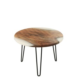 SIDE TABLE ROUND ACACIA WOOD/RESIN NATURAL/WHITE