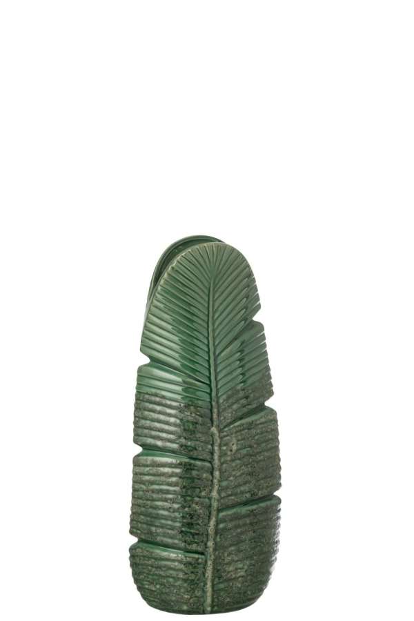 VASE LEAF STONEWARE DARK GREEN SMALL