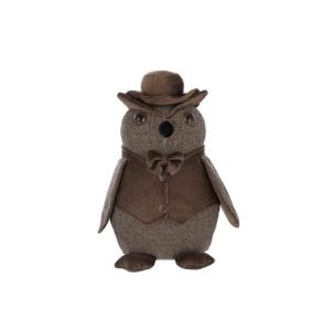 DOORSTOP OWL + HAT POLYESTER DARK BROWN