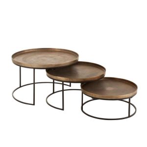 SET OF 3 SIDE TABLES ROUND ALUMINIUM RUST