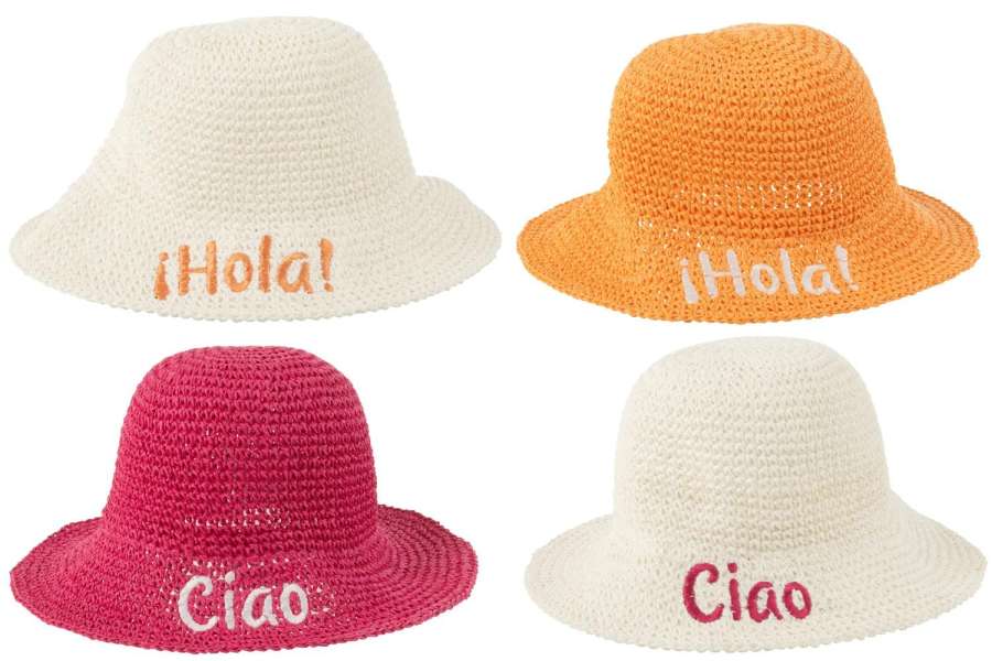 HAT CIAO/HOLA PAPER WHITE/PINK/ORANGE ASSORTMNENT OF 4