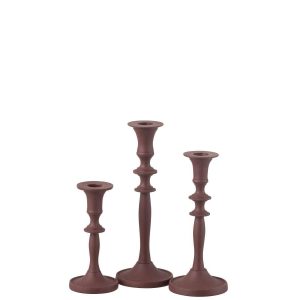 SET OF 3 CANDLE HOLDERS CLASSIC ALUMINIUM MAROON