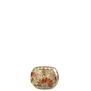 CANDLE HOLDER GLASS OFF-WHITE/WARM YELLOW SMALL