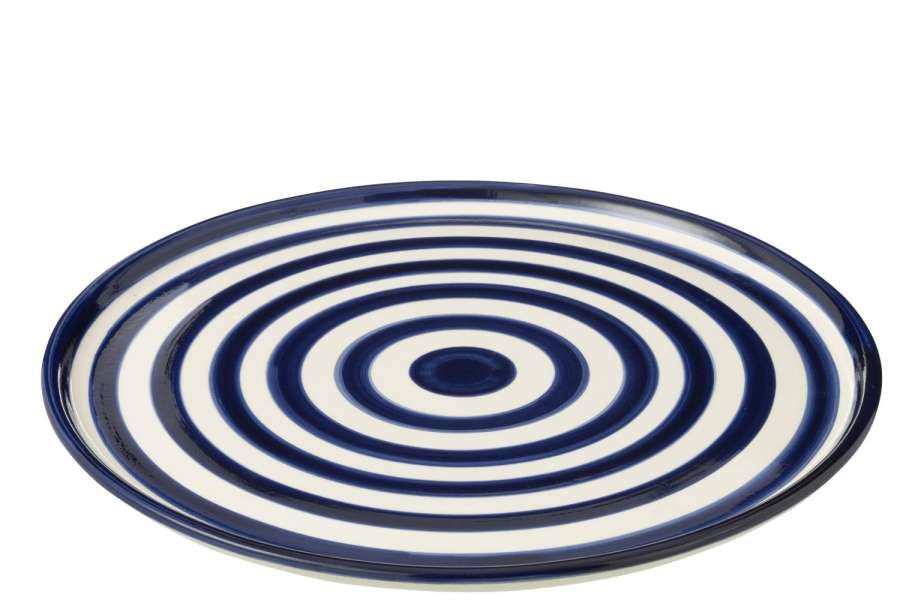 PLATE GRANADA STRIPES CERAMIC WHITE/COBALTO BLUE