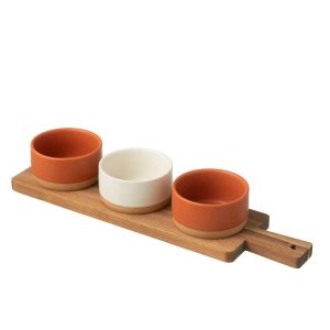 TAPAS SERVICE 3 SETS+WOOD TRAY WINDOWBOX ORANGE/WHITE