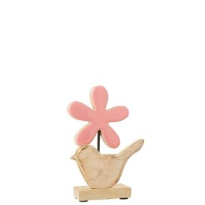 BIRD WITH FLOWER WOOD PINK SMALL