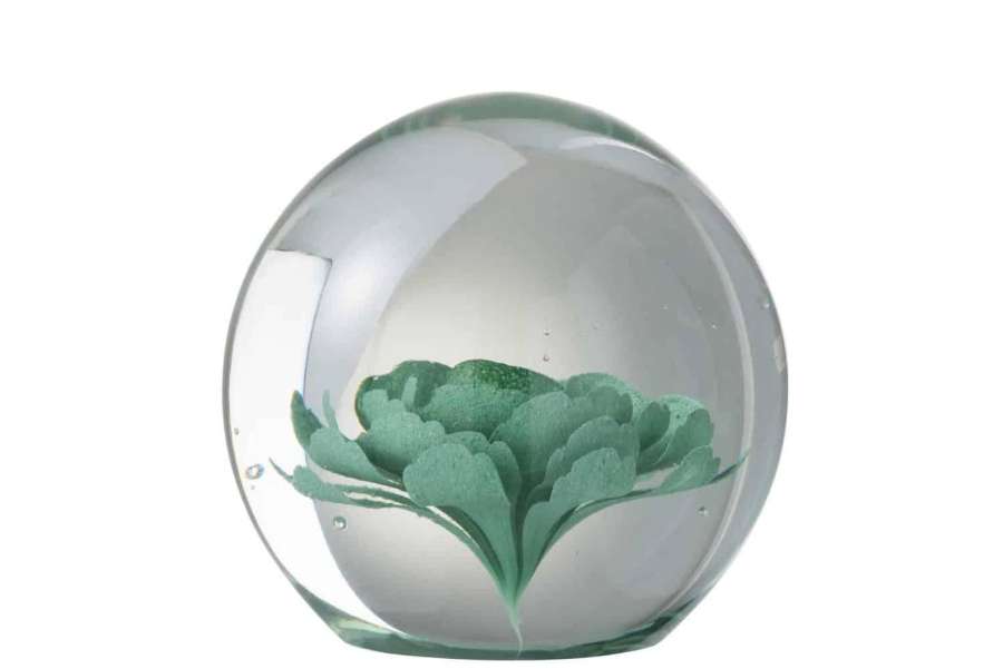 PAPERWEIGHT FLOWER GLASS MINT LARGE