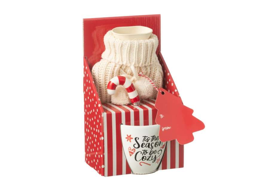 MUG+SPOON+HOT WATER BAG IN GIFTBOX CERAMICS RED