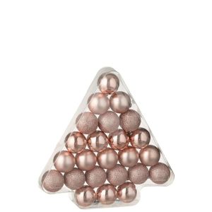 BOX OF 24 CHRISTMAS BAUBLE PLASTIC LIGHT PINK