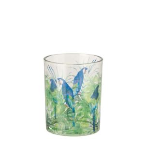 TEALIGHT HOLDER PARROT GLASS BLUE/GREEN MEDIUM