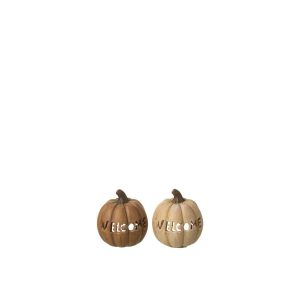 CANDLE HOLDER PUMPKIN WELCOME CLAY CARAMEL SMALL ASSORTMENT OF 2