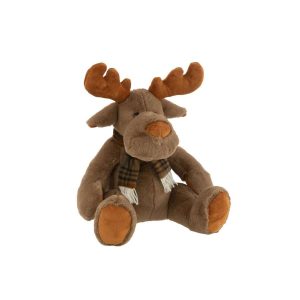 REINDEER+SCARF SITTING TEXTILE BROWN LARGE