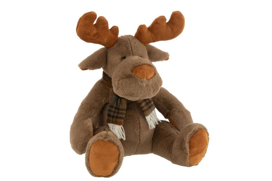 REINDEER+SCARF SITTING TEXTILE BROWN LARGE