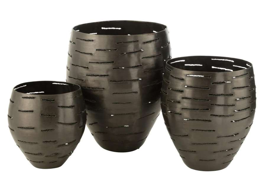 SET OF 3 HURRICANE BOWLS METAL BLACK