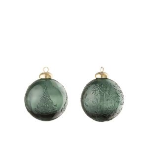 CHRISTMAS BAUBLE BALL GLASS DARK GREEN ASSORTMENT OF 2
