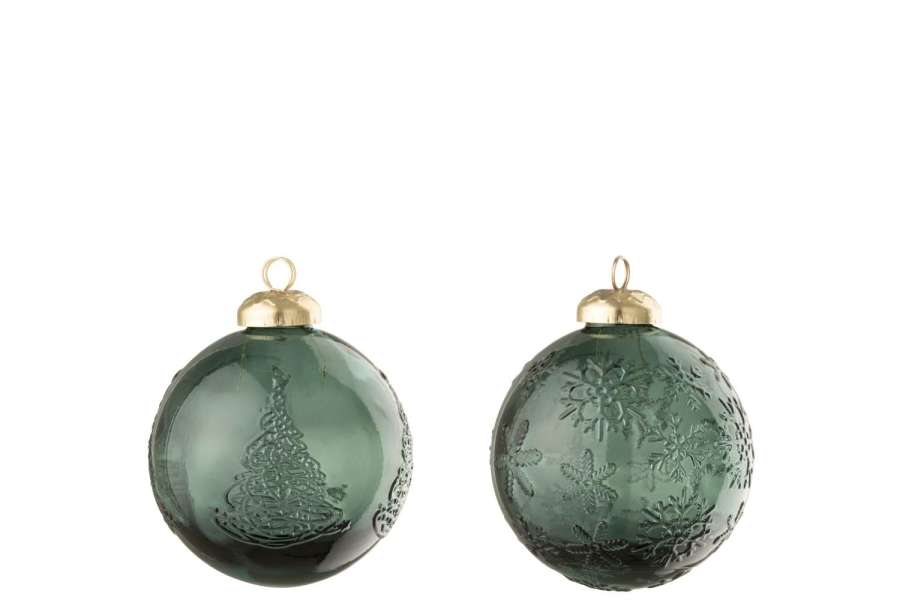 CHRISTMAS BAUBLE BALL GLASS DARK GREEN ASSORTMENT OF 2